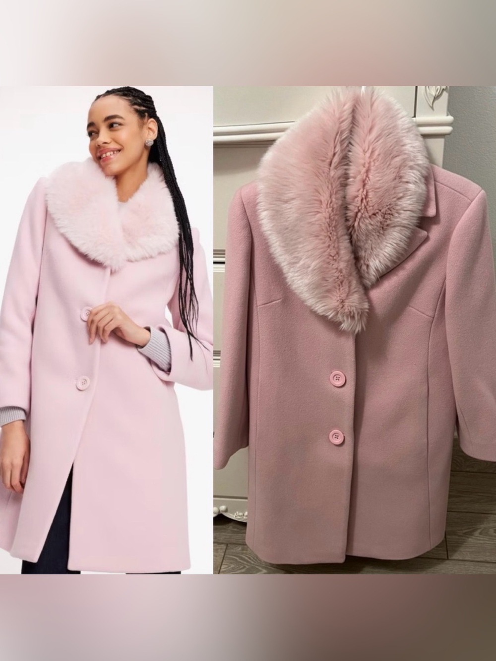 NWOT Kate Spade Pink Faux Fur Collar Coat